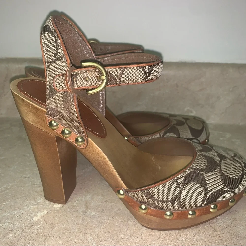 Coach Carleen Sig Women's Brown Patterned Heels - Picture 4 of 15